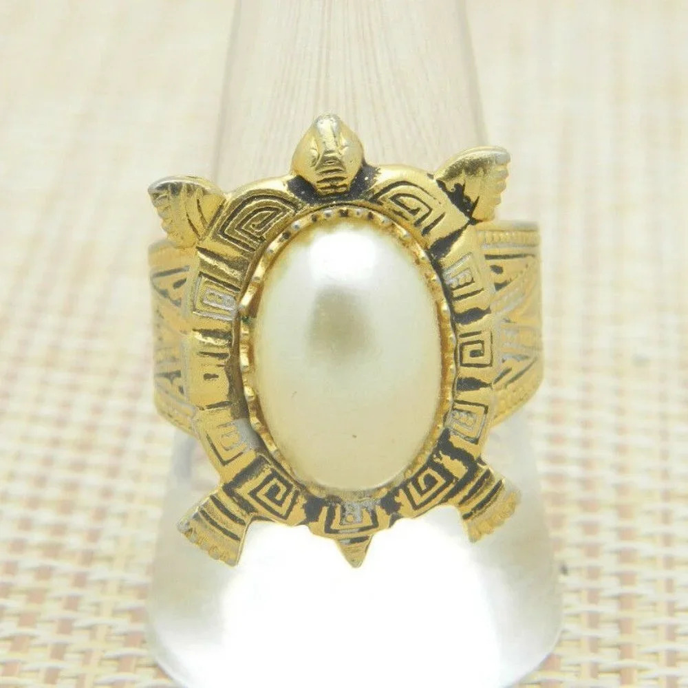 Faux Pearl Spain Damascene Gold Tone Adjustable Tu